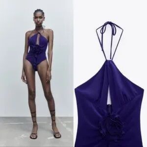 NWT Zara floral‎ plunge sexy party festival stretch blouse bodysuit